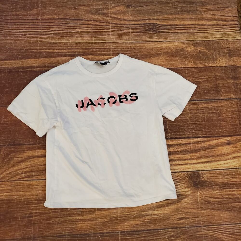 Marc Jacobs Kids White Graffiti Logo Graphic Tee T-Shirt Size 12